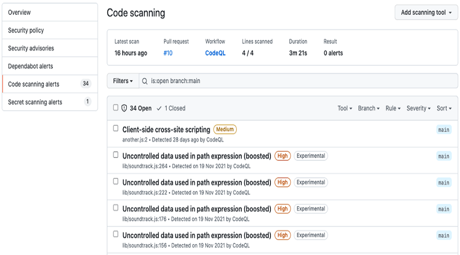 GitHub code scanning